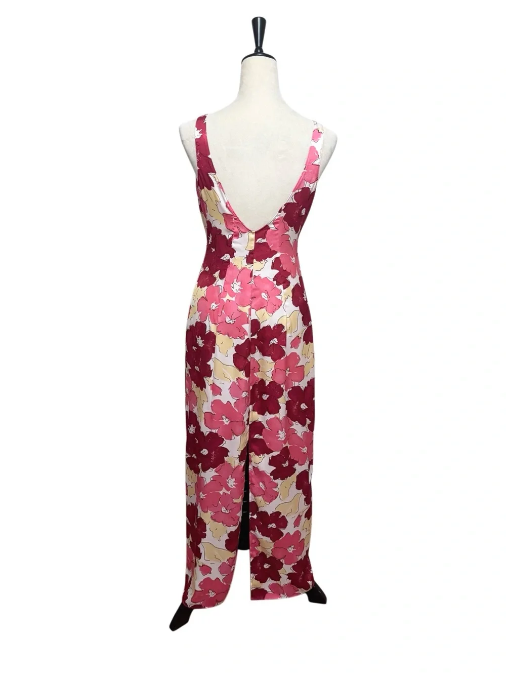 Plan C x RTR  pink, red & cream floral silky satin slip maxi dress size 0